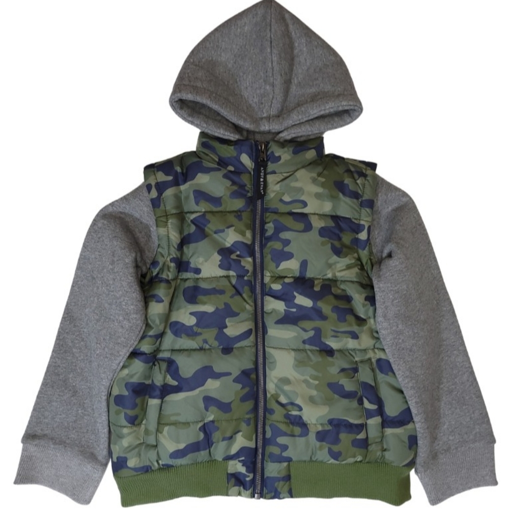 Fall/Winter Boys Grey & Camo Hooded Puffer Jacket